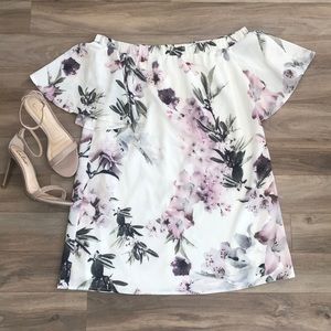Dream of You Ivory Floral Off the Shoulder Dress